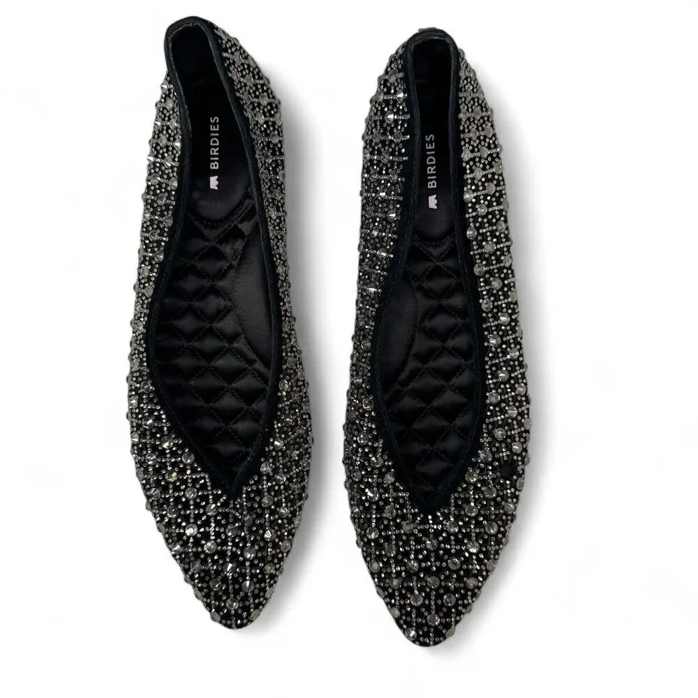 Birdies Women's Goldfinch Pointed Toe Suede Ballet Flat in Pewter Crystal 8.5 - Picture 11 of 16
